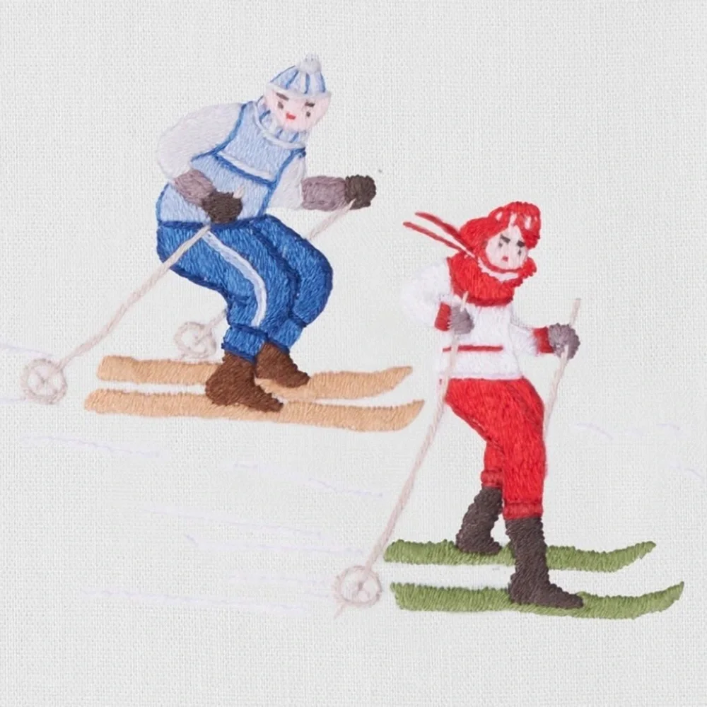 Anthropologie Embroidered Tissue Cover “Skier Jack”  Square Tissue Box Style NWT - Picture 3 of 7